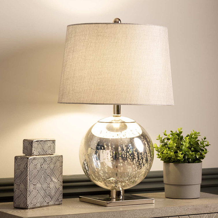 Adyaan 63cm Table Lamp with Glass Base For Bedroom Furniture Bedside Buffet Lamp with Linen Shade